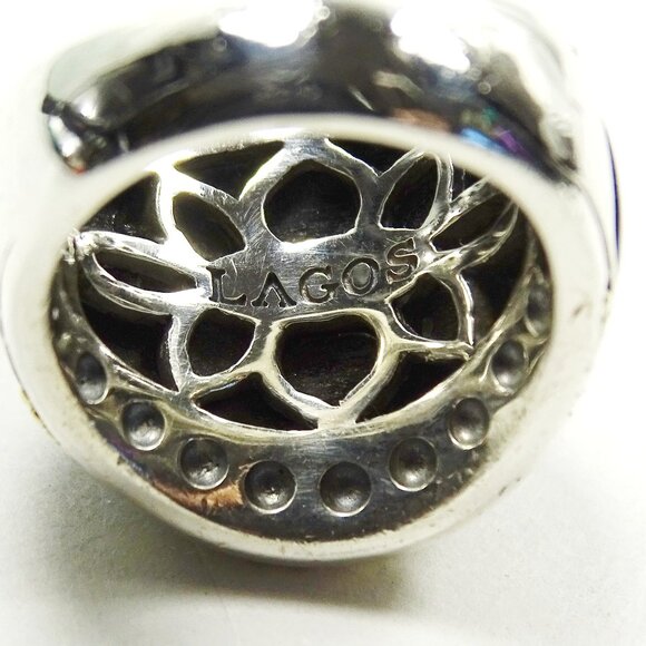 LAGOS Sterling Silver 18K Gold Onyx Cabochon Cocktail Ring Size 6 - Picture 7 of 10